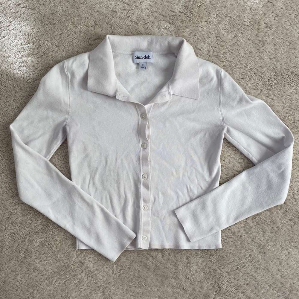 aritzia sunday best collared button up knit top
